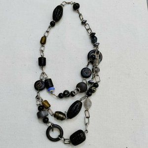 Chunky Layered Glass Bead Linked Bib Necklace